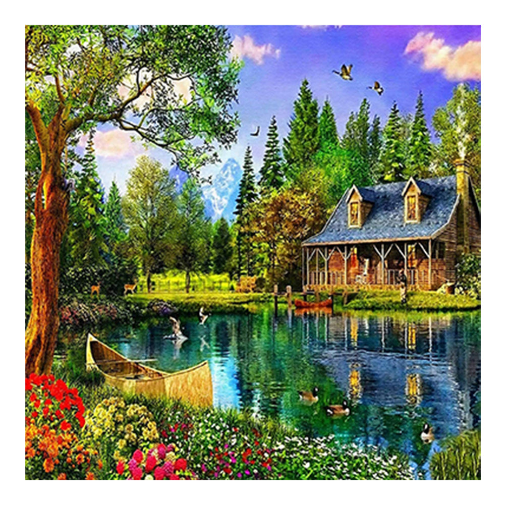 Lakeside Cabin Scenery - Full Square Drill Diamond Painting 40*40CM