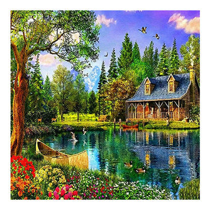 Lakeside Cabin Scenery - Full Square Drill Diamond Painting 40*40CM