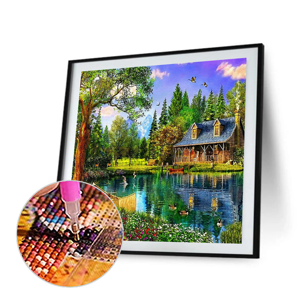 Lakeside Cabin Scenery - Full Square Drill Diamond Painting 40*40CM