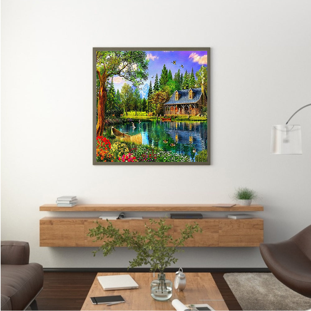 Lakeside Cabin Scenery - Full Square Drill Diamond Painting 40*40CM