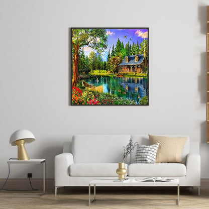 Lakeside Cabin Scenery - Full Square Drill Diamond Painting 40*40CM