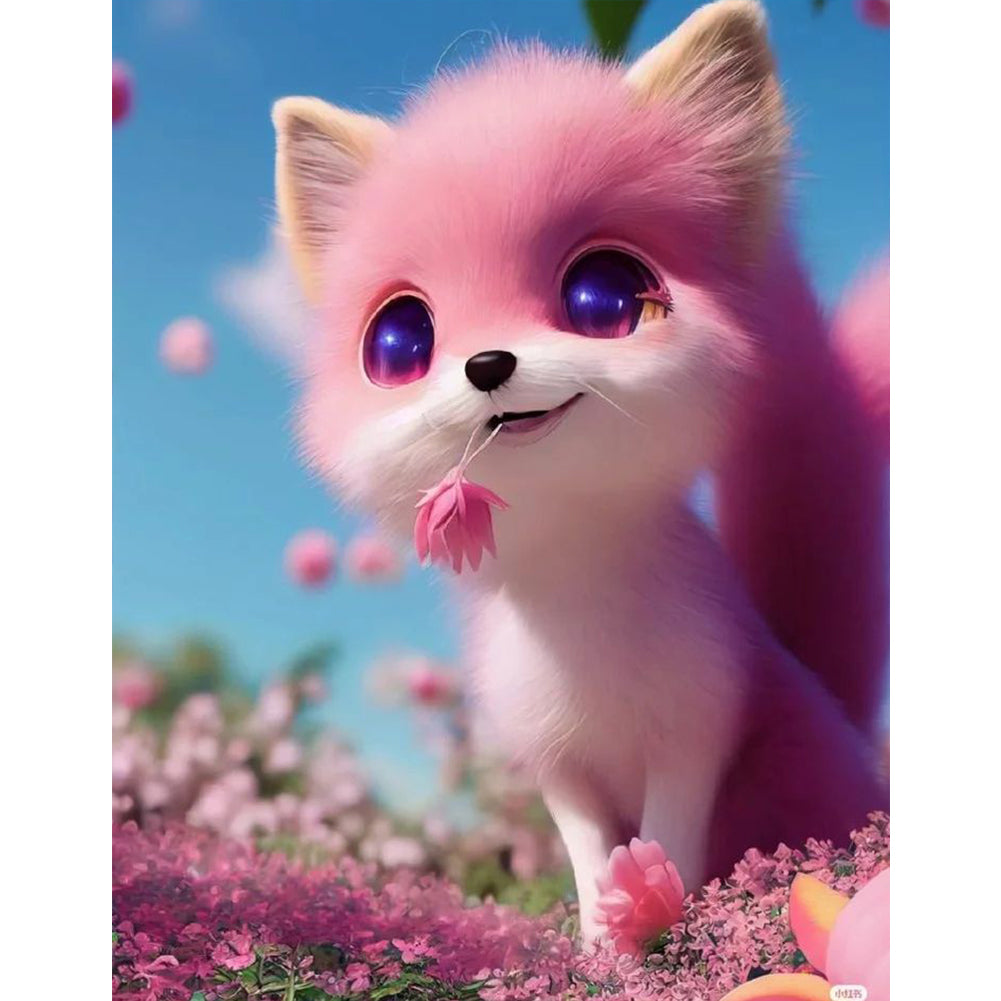 Cute Pink Little Fox - Full Round Drill Diamond Painting 30*40CM