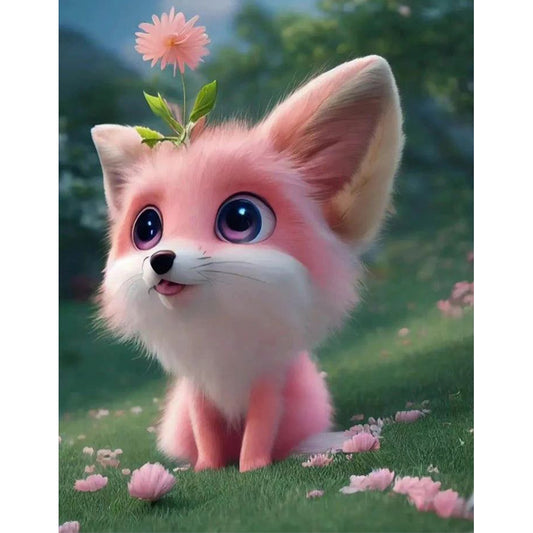 Cute Pink Little Fox - Full Round Drill Diamond Painting 30*40CM