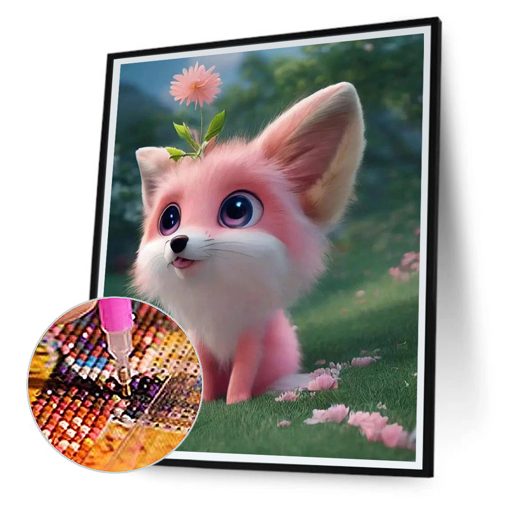 Cute Pink Little Fox - Full Round Drill Diamond Painting 30*40CM