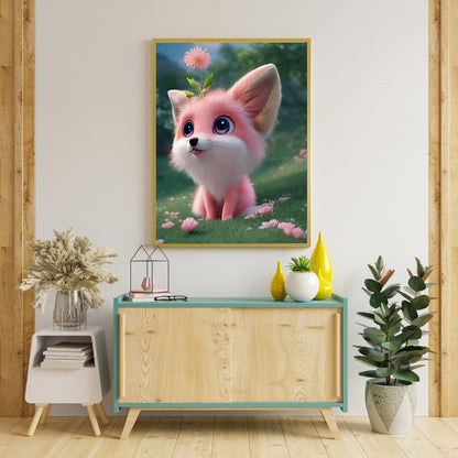 Cute Pink Little Fox - Full Round Drill Diamond Painting 30*40CM