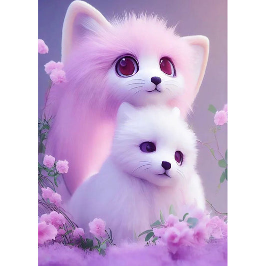 Cute Pink Little Fox - Full Round Drill Diamond Painting 30*40CM