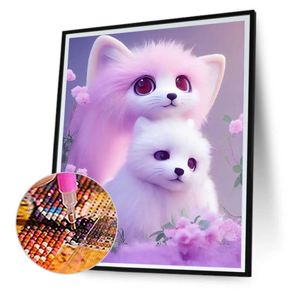 Cute Pink Little Fox - Full Round Drill Diamond Painting 30*40CM