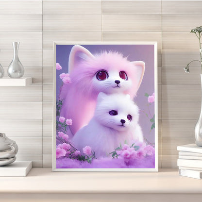 Cute Pink Little Fox - Full Round Drill Diamond Painting 30*40CM