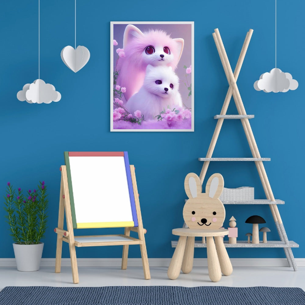 Cute Pink Little Fox - Full Round Drill Diamond Painting 30*40CM