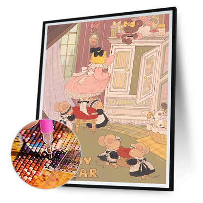 Girl'S Teddy Bear Hut - Full Round Drill Diamond Painting 30*40CM