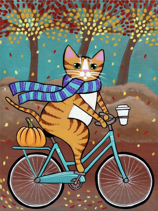 Kitten On A Bike - Full Round Drill Diamond Painting 30*40CM