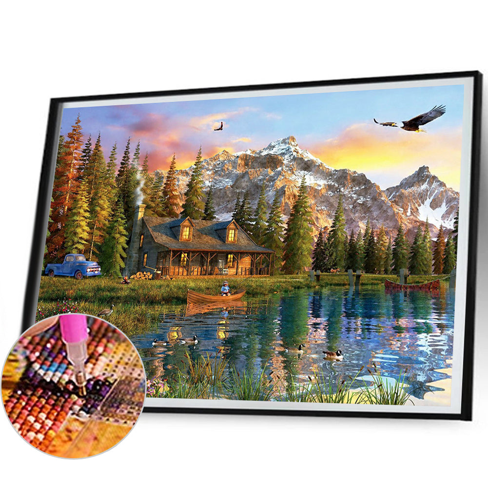 Lake Scenery Under Snow Mountain - Full Round Drill Diamond Painting 50*40CM