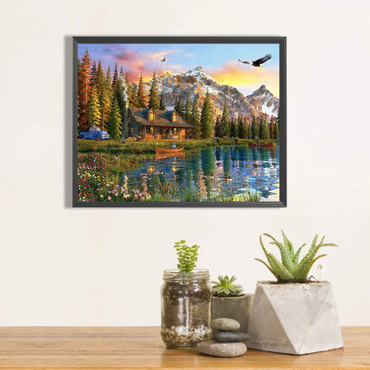 Lake Scenery Under Snow Mountain - Full Round Drill Diamond Painting 50*40CM