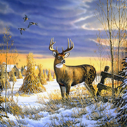 Elk In The Snow - Full Round Drill Diamond Painting 50*50CM