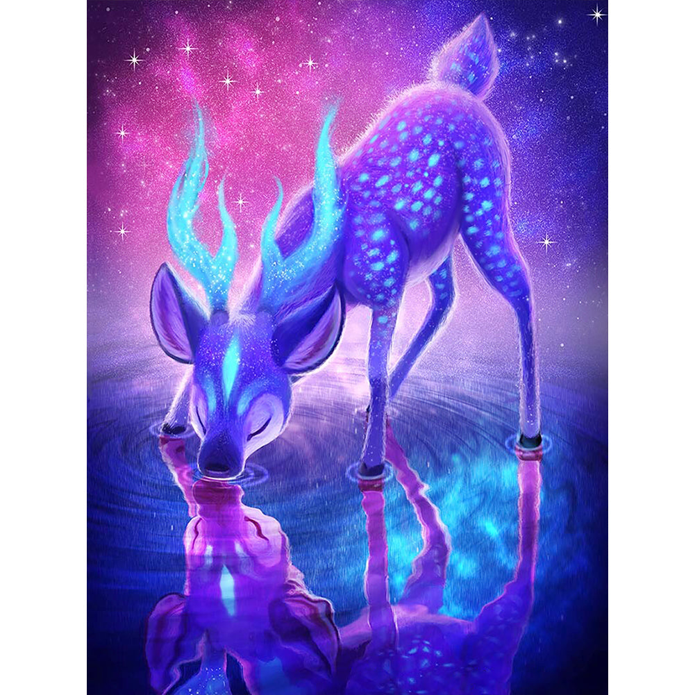 Fluorescent Deer Drinking Water - Full Round Drill Diamond Painting 30*40CM
