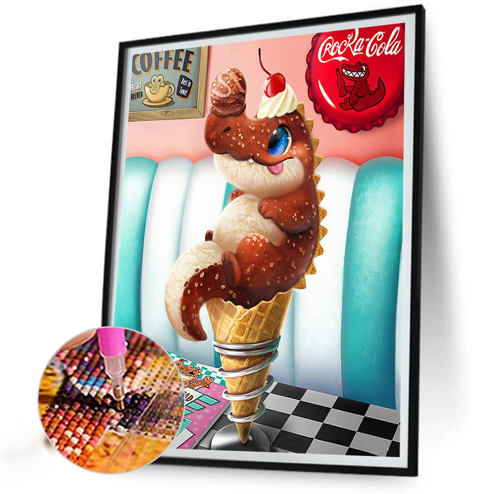 Cartoon Cone Dinosaur - Full Round Drill Diamond Painting 30*40CM