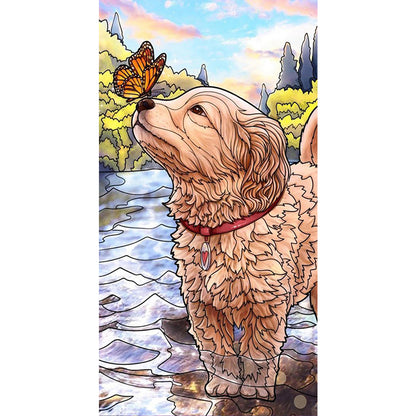 Puppy Playing In Water - Full Round Drill Diamond Painting 30*70CM