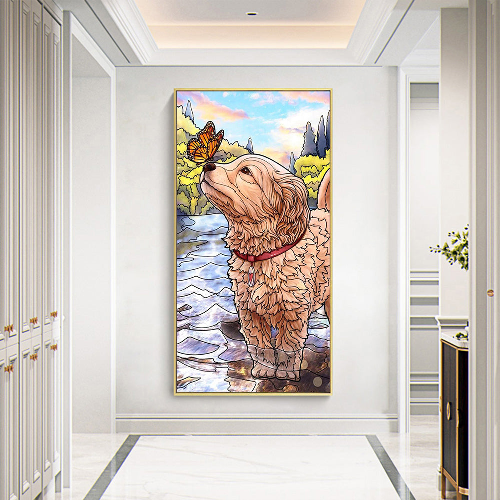 Puppy Playing In Water - Full Round Drill Diamond Painting 30*70CM