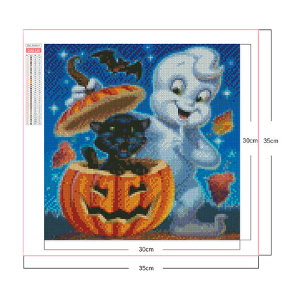 The Black Cat And The Ghost In The Pumpkin - Full Square Drill Diamond Painting 30*30CM