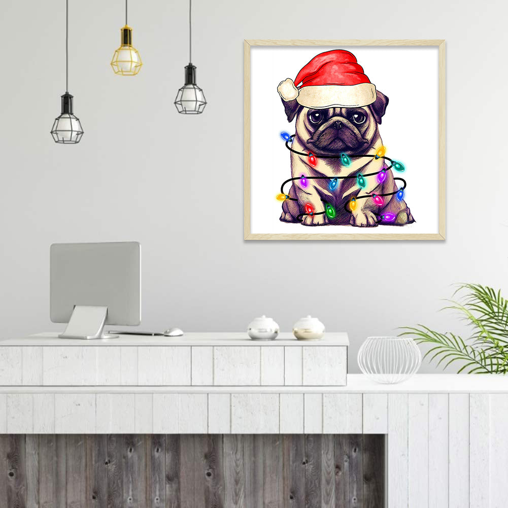 Lantern Puppy - Full Round Drill Diamond Painting 30*30CM