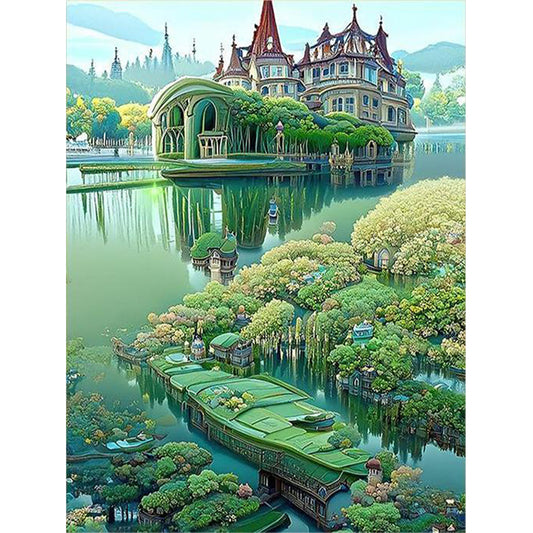 Green Lake Castle - Full Round Drill Diamond Painting 30*40CM