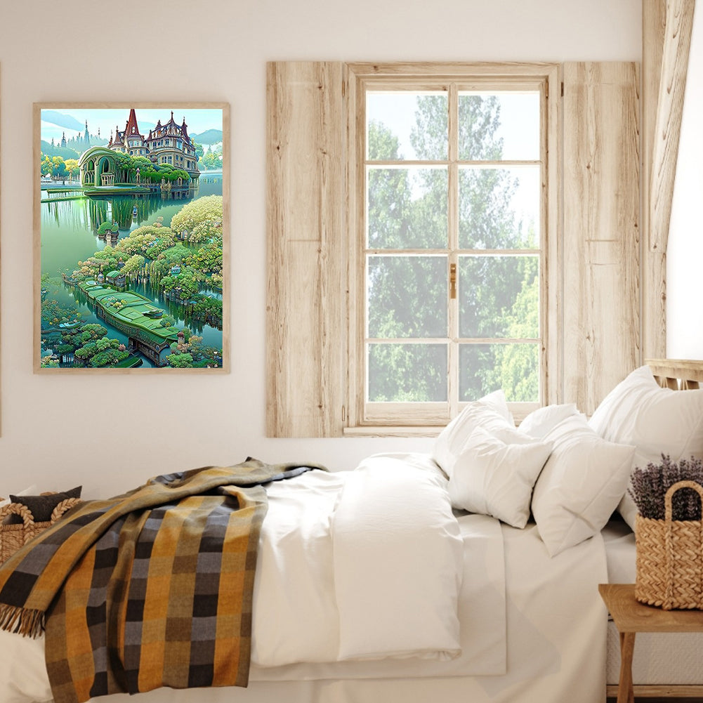 Green Lake Castle - Full Round Drill Diamond Painting 30*40CM