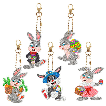 5pcs DIY Animal Key Chains Craft Handmade Double Sided Rabbit Pattern for Gifts