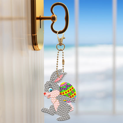 5pcs DIY Animal Key Chains Craft Handmade Double Sided Rabbit Pattern for Gifts