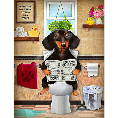 Dachshund Sitting On Toilet - Full Square Drill Diamond Painting 50*60CM