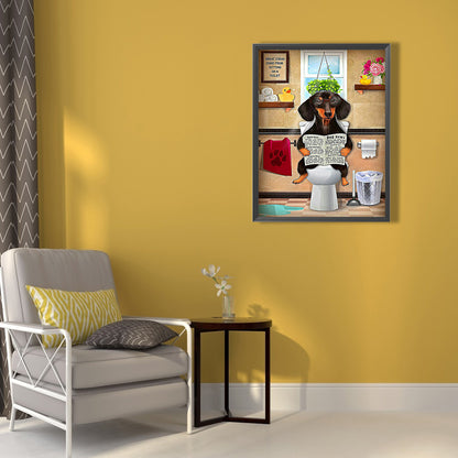 Dachshund Sitting On Toilet - Full Square Drill Diamond Painting 50*60CM