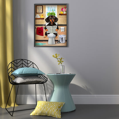 Dachshund Sitting On Toilet - Full Square Drill Diamond Painting 50*60CM