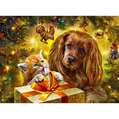 Christmas Cats And Dogs - Full Round Drill Diamond Painting 40*30CM