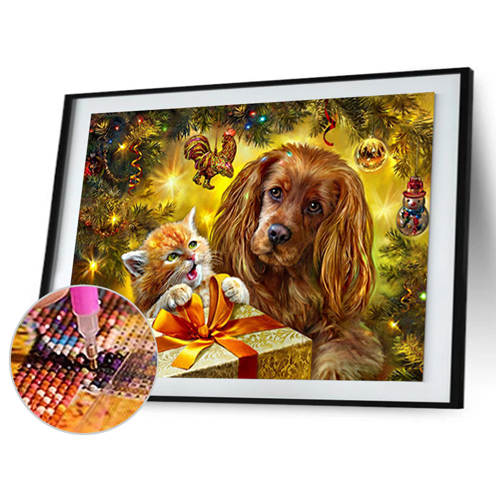 Christmas Cats And Dogs - Full Round Drill Diamond Painting 40*30CM