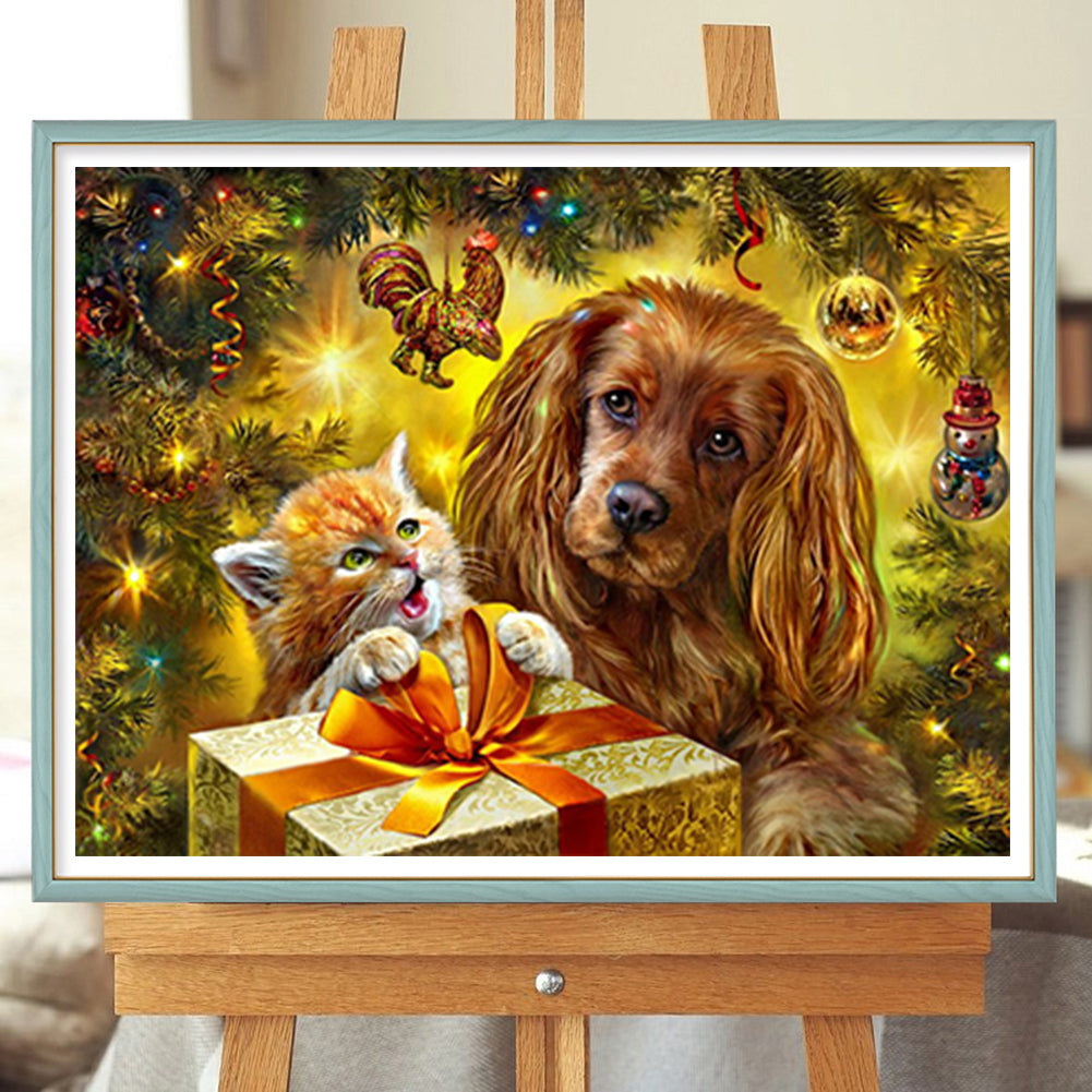 Christmas Cats And Dogs - Full Round Drill Diamond Painting 40*30CM