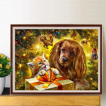 Christmas Cats And Dogs - Full Round Drill Diamond Painting 40*30CM