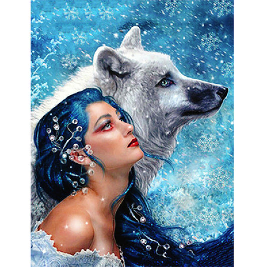 Ice Beauty And Wolf - Full Round Drill Diamond Painting 30*40CM