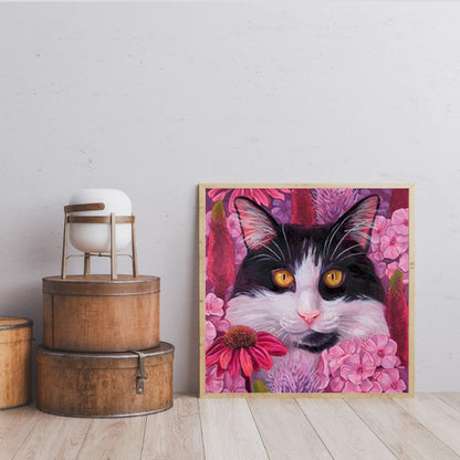 Flower Cat - Full Round Drill Diamond Painting 30*30CM