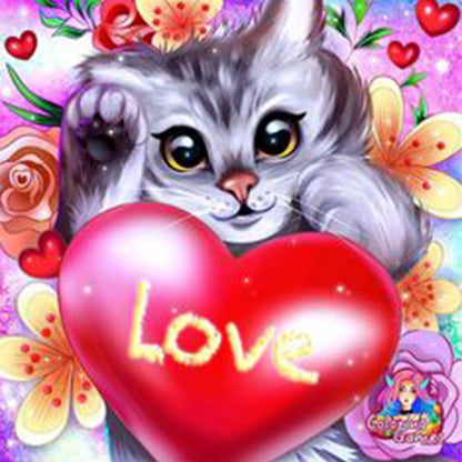 Love Cat - Full Round Drill Diamond Painting 30*30CM