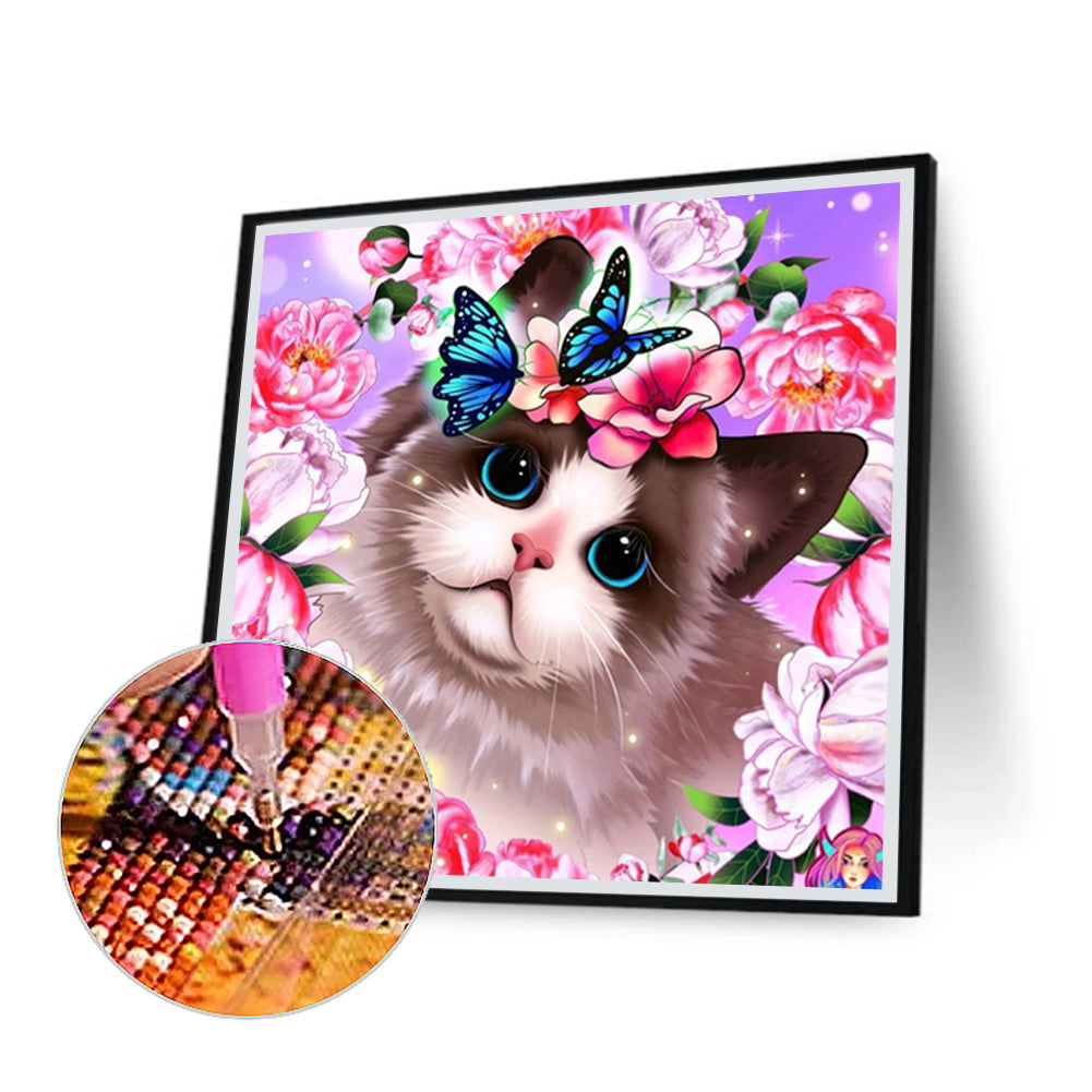 Butterfly Cat - Full Round Drill Diamond Painting 30*30CM