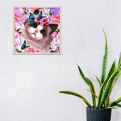 Butterfly Cat - Full Round Drill Diamond Painting 30*30CM