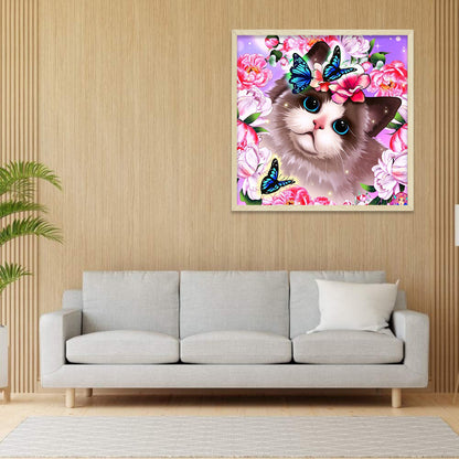 Butterfly Cat - Full Round Drill Diamond Painting 30*30CM