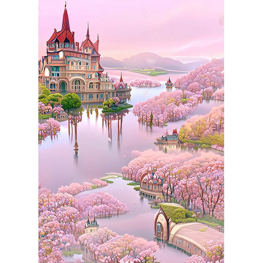 Fantasy Pink Castle - Full Round Drill Diamond Painting 30*40CM