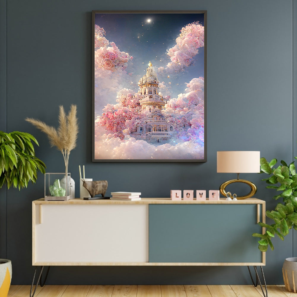 Fantasy Pink Rose Castle - Full Round Drill Diamond Painting 30*40CM