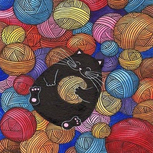 Yarn Ball Cat Cat - Full Round Drill Diamond Painting 30*30CM