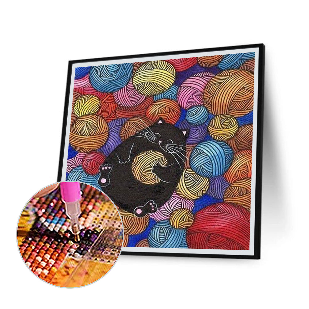 Yarn Ball Cat Cat - Full Round Drill Diamond Painting 30*30CM