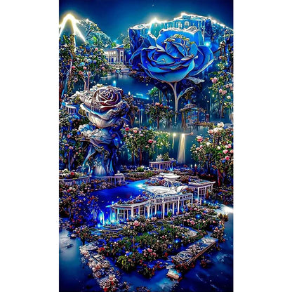 Fantasy Blue Rose Castle - Full Round Drill Diamond Painting 40*60CM