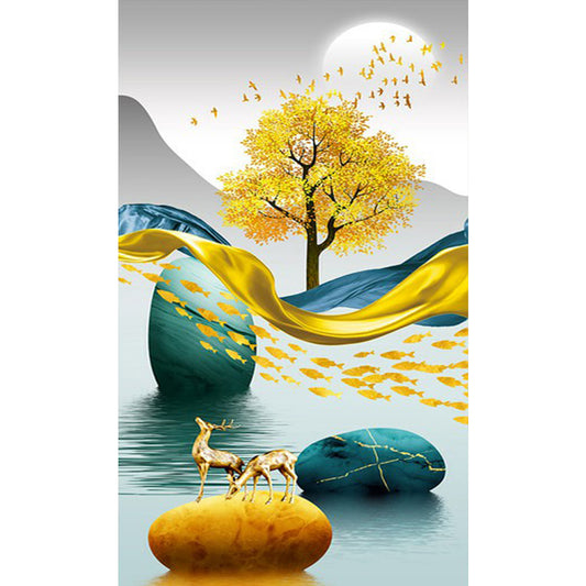 Golden Deer Fortune Tree - Full Square Drill Diamond Painting 45*85CM