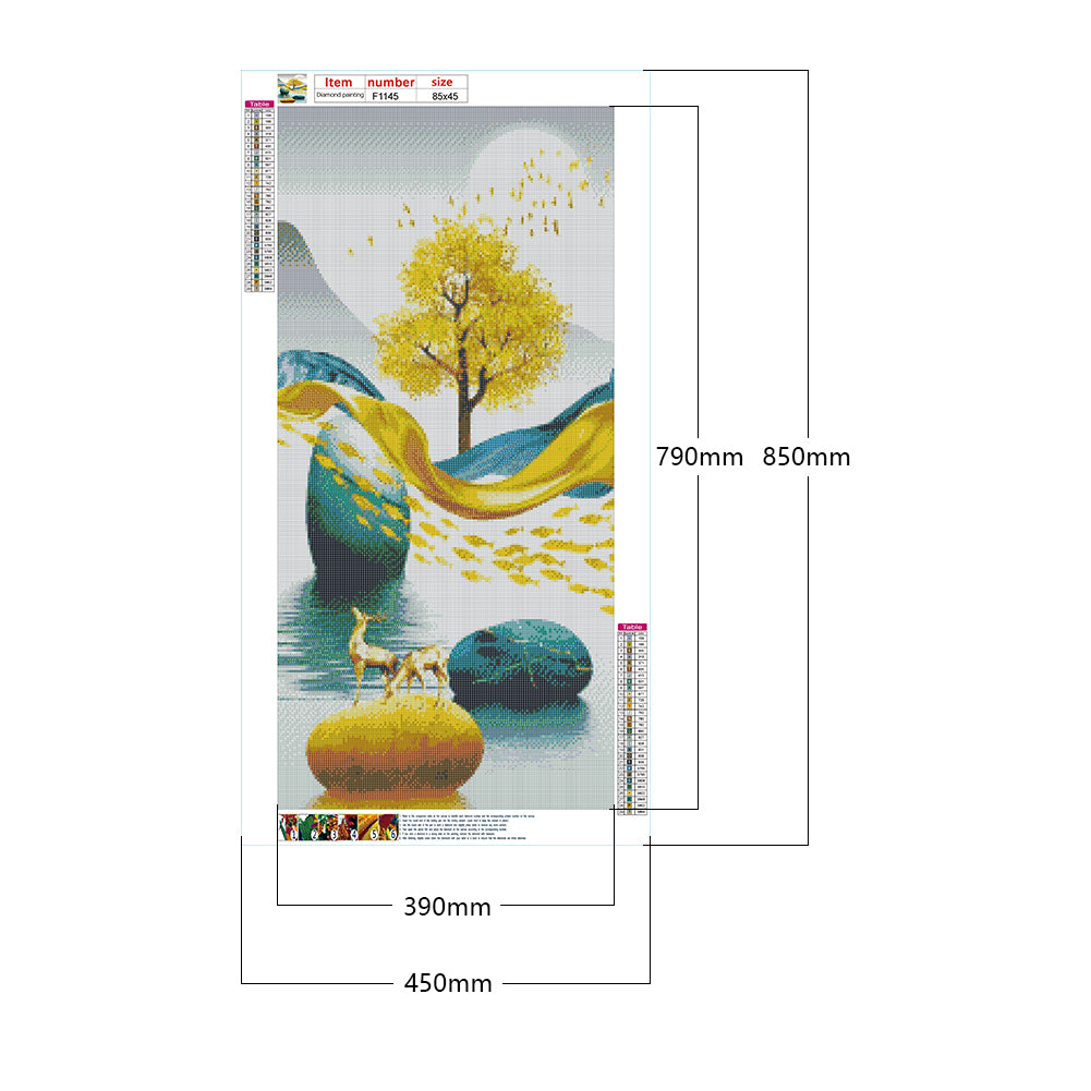 Golden Deer Fortune Tree - Full Square Drill Diamond Painting 45*85CM