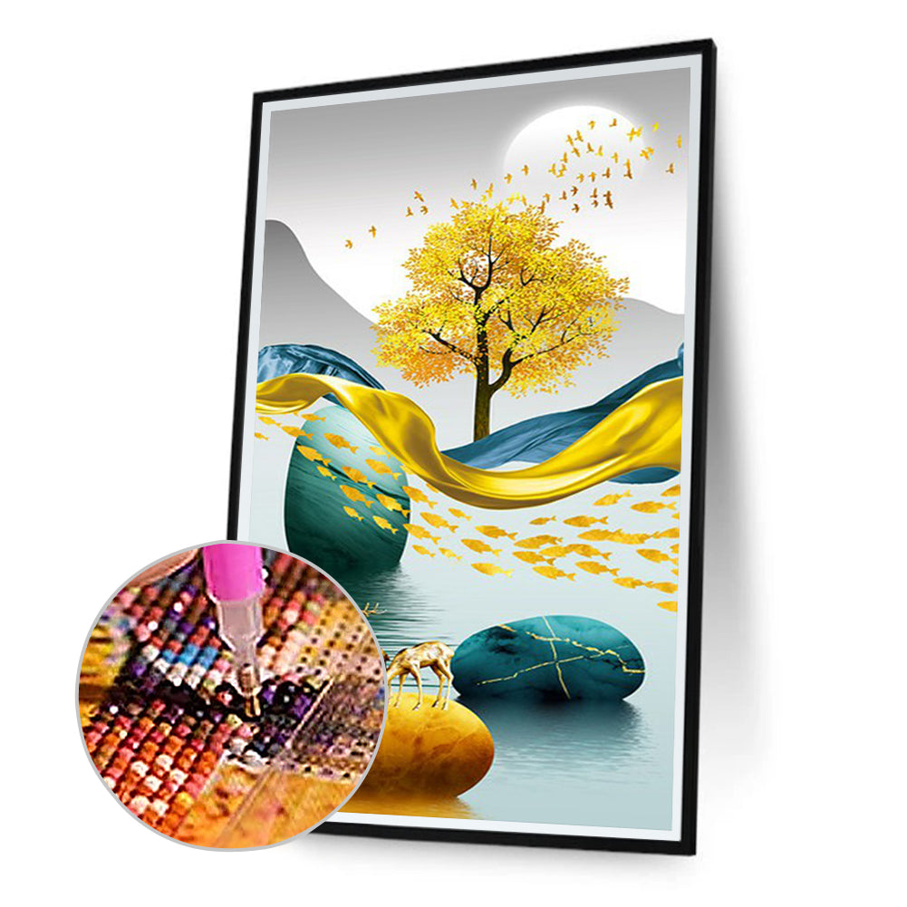 Golden Deer Fortune Tree - Full Square Drill Diamond Painting 45*85CM