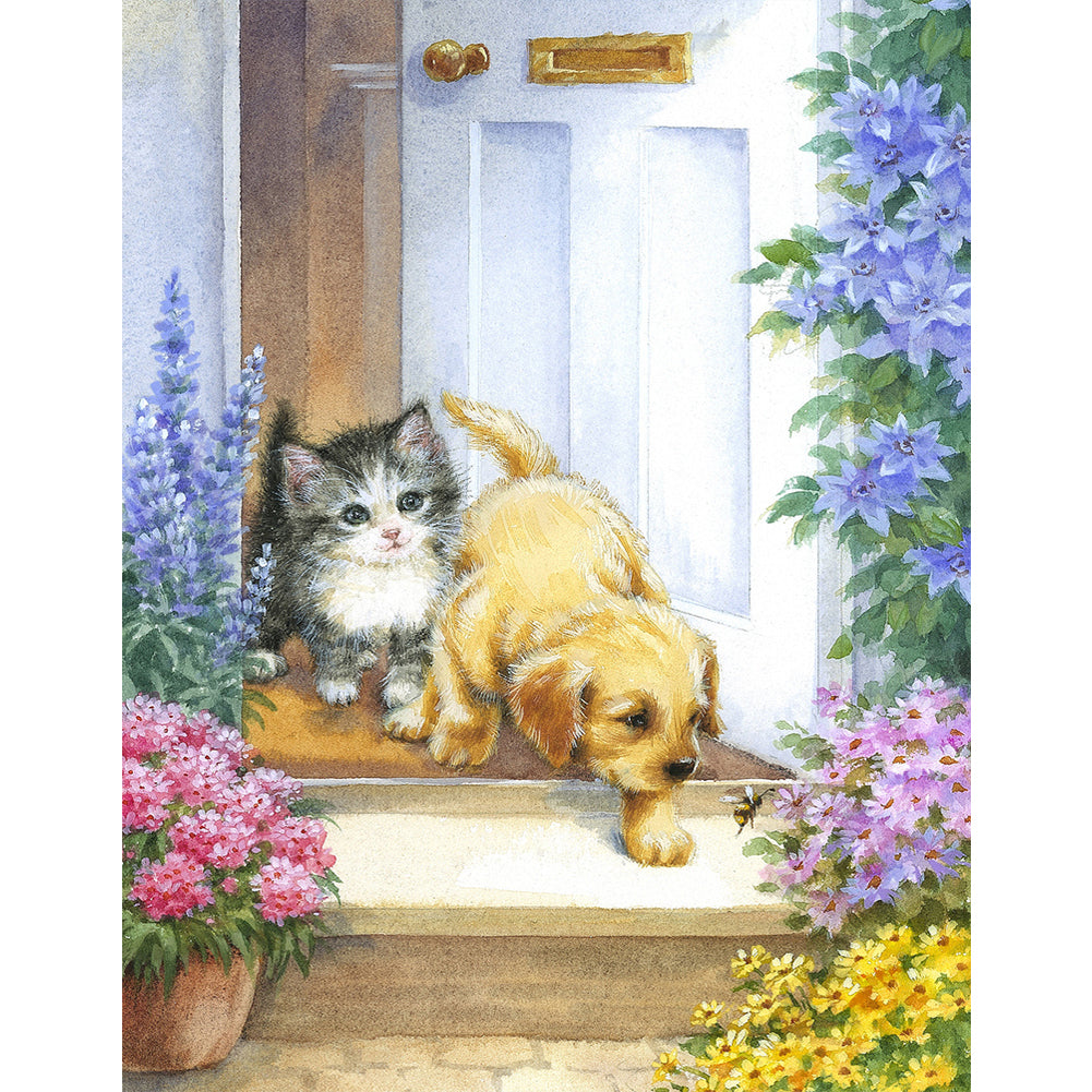 Cats And Dogs At The Door - Full Round Drill Diamond Painting 30*40CM